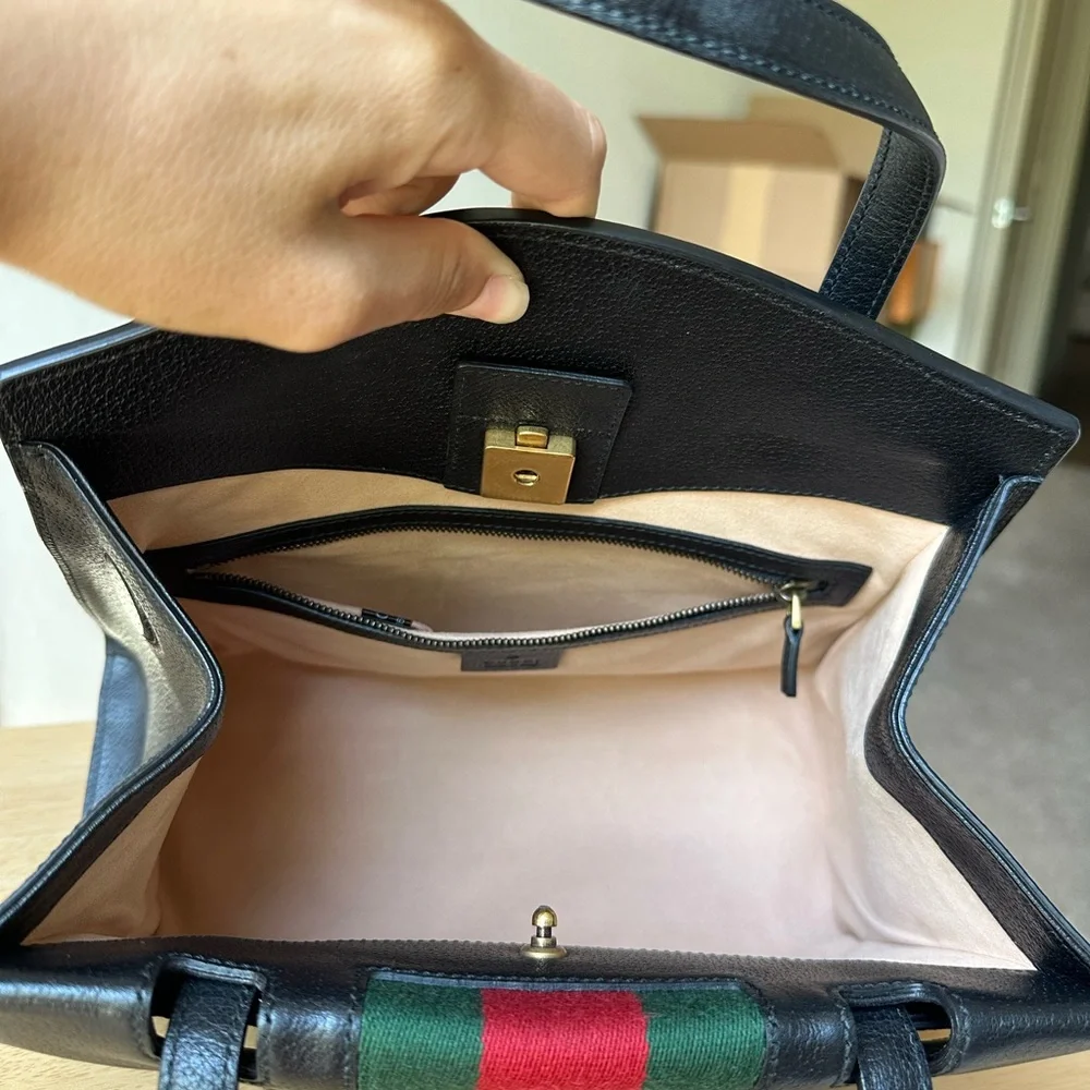 Gucci Black Leather Satchel with Crystal Butterfly - Picture 15 of 15